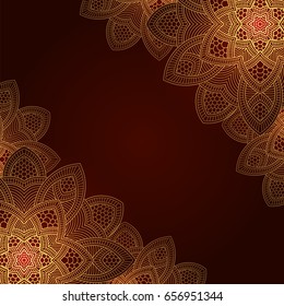 Banner with round abstract ornament. Circle elements card. Vintage decorative pattern. Hand drawn. East motif. Vector illustration.