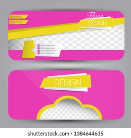 Banner with round corners. Advertisement template. Pink and yellow vector illustration.