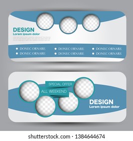 Banner with round corners. Advertisement template. Blue vector illustration.