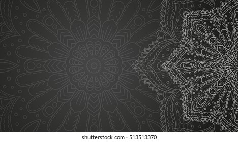 Banner with round ornament. Circle elements card. Vintage decorative pattern. Hand drawn. Vector illustration.