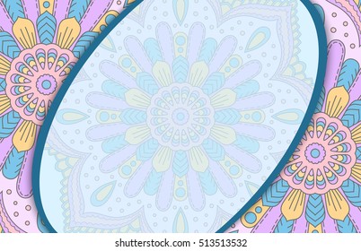 Banner with round ornament. Circle elements card. Vintage decorative pattern. Hand drawn. Vector illustration.