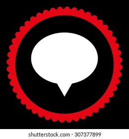 Banner round stamp icon. This flat vector symbol is drawn with red and white colors on a black background.