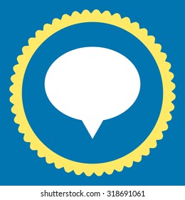 Banner round stamp icon. This flat vector symbol is drawn with yellow and white colors on a blue background.