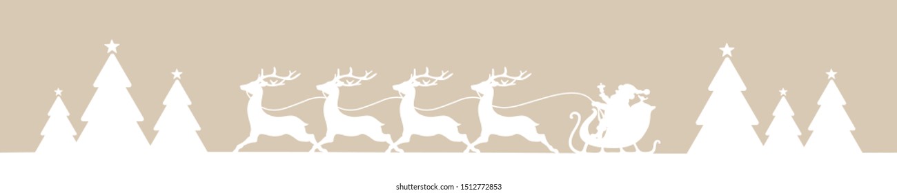 Banner Running Christmas Sleigh With Forest Beige Background