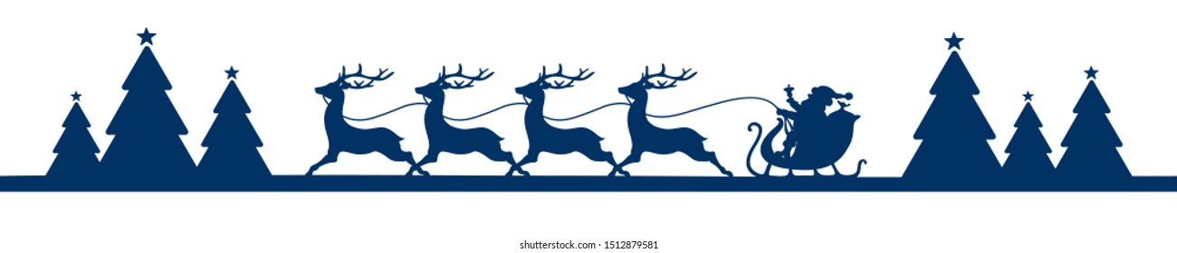 Banner Running Christmas Sleigh With Forest Dark Blue