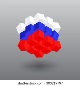 Banner of Russia. Flag of The Russian Federation in the Form of Cubes. Vector Object