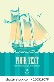 banner with sailing boat and seagull