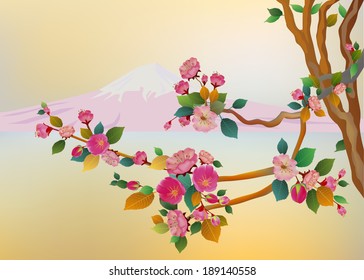 Banner sakura , spring ,fuji mountain