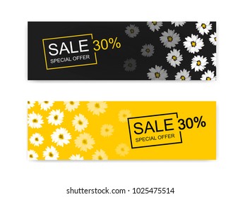 banner sale black and yellow daisy vector