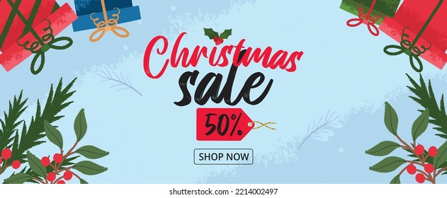 banner sale Christmas concept is art crayon and Christmas Elements. Website.