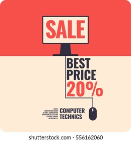 The banner sale of computers. Vector illustration and template.