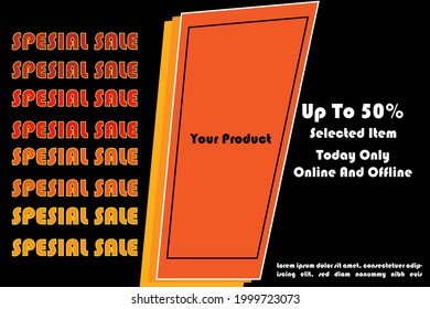 Banner sale design 50% promo attracts special offers for all stores and others with horizontal style and background two colors black and orange