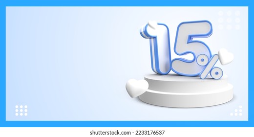 banner sale discount  empty space with 3D object number percentage discount 15% blue color