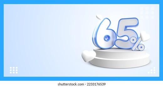 banner sale discount  empty space with 3D object number percentage discount 65% blue color