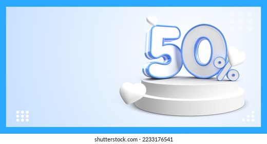 banner sale discount  empty space with 3D object number percentage discount 50% blue color