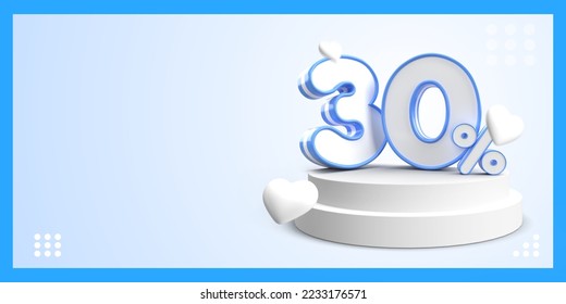 banner sale discount  empty space with 3D object number percentage discount 30% blue color