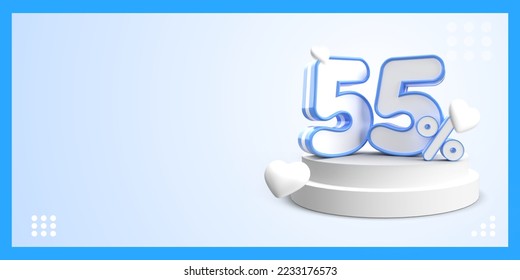 banner sale discount  empty space with 3D object number percentage discount 55% blue color