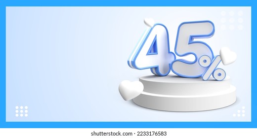 banner sale discount  empty space with 3D object number percentage discount 45% blue color