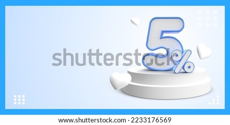 banner sale discount  empty space with 3D object number percentage discount 5% blue color
