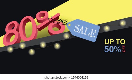 banner for the sale of goods with a 80 percent discount is decorated with garlands. Vector banner