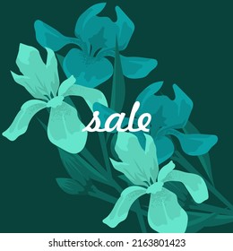 Banner for sale with the image of decorative flat flowers in art nouveau style. Floral motifs for design aimed at increasing sales