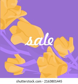 Banner for sale with the image of decorative flat flowers in art nouveau style. Floral motifs for design aimed at increasing sales