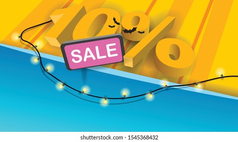 Banner for sale with large letters 10 percent discount. Vector banner