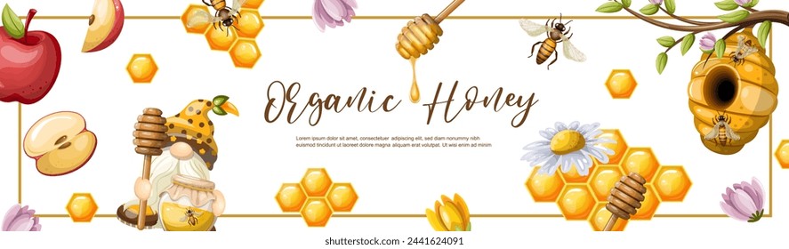 Banner de venta de miel natural. dibujo a mano, clipart, vector aislado.