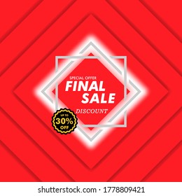 Banner sale offer template design, discount up to 30% off, paper cut background design style with red background. typography vector illustration combined with intersecting boxes