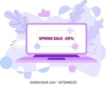 Banner sale poster template with laptop. Promotion flyer, discount voucher, special offer, web marketing. Sale design, promotion graphic layout template. 