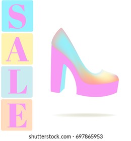 Banner sale of shoes. Fashionable design of shop discounts. Color vector background. shopping 