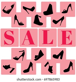 Banner sale of shoes. Fashionable design of shop discounts. Color vector background. shopping 