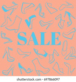 Banner sale of shoes. Fashionable design of shop discounts. Color vector background. shopping 