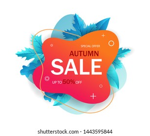 Banner of sale for website. Autumn sale abstract geometric  background. Sale promotional material with liquid shape. Design for mobile apps, banner, ad, placard, brochure, flyer, website.vector eps10