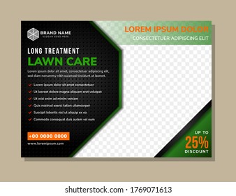 banner sales, eco products, grass care. Landscape service company business poster for landscaping and gardening template. horizontal  architecture design studio brochure design with green and black