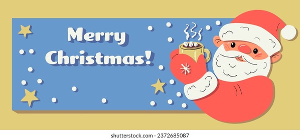 Banner with Santa Claus. Vector illustration in cartoon style