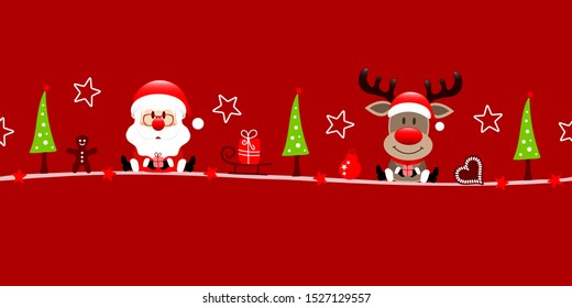 Banner Santa And Reindeer Christmas Icons Red