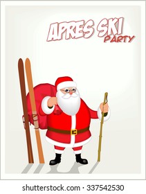 Banner With Santa And Skiing. Apres Ski Party Poster.