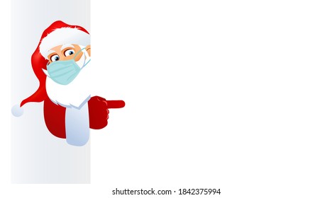 Banner with santo claus for new year and christmas. Santa Claus with a mask against coronavirus