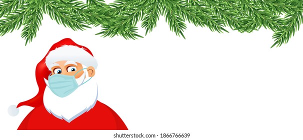 Banner with santo claus for new year and christmas. Santa Claus with a mask against coronavirus