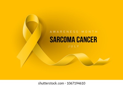 Banner with Sarcoma Cancer Awareness Realistic Yellow Ribbon. Design Template for Info-graphics or Websites Magazines on Yellow Background