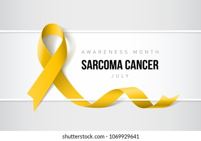 Banner with Sarcoma Cancer Awareness Realistic Yellow Ribbon. Design Template for Websites Magazines