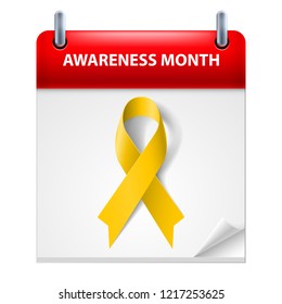 Banner with Sarcoma Cancer Awareness Realistic Yellow Ribbon, Illustration on Calendar Page. Design Template for Websites Magazines