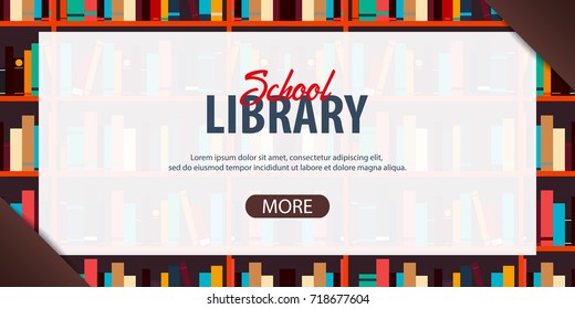 Banner School Library. Book shelf or bookcase on the background