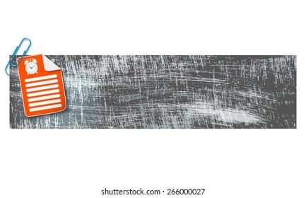 banner with scratches background and document and alarm clock