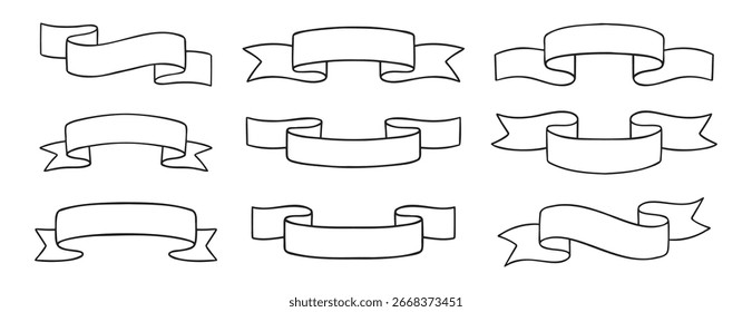 banner scribble vintage scroll ícone doodle mão desenhada. Faixas de cabeçalho da Idade Média. Ilustração vetorial