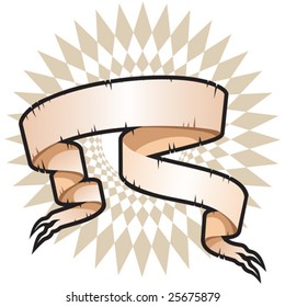 Banner, scroll with fluttering ragged edges, checked background, vector illustration