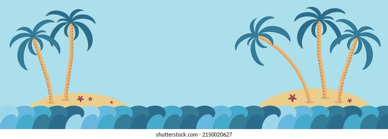 Banner with sea and palm trees. vector illustration