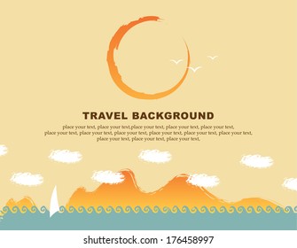 banner with sea, sun and sailing