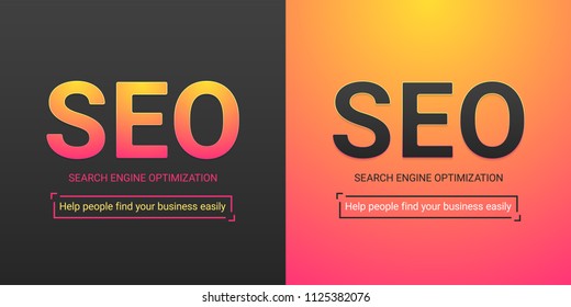 Banner of Search Engine Optimization. Vector illustration of SEO inscription. Color palette contains black color, yellow-pink gradient